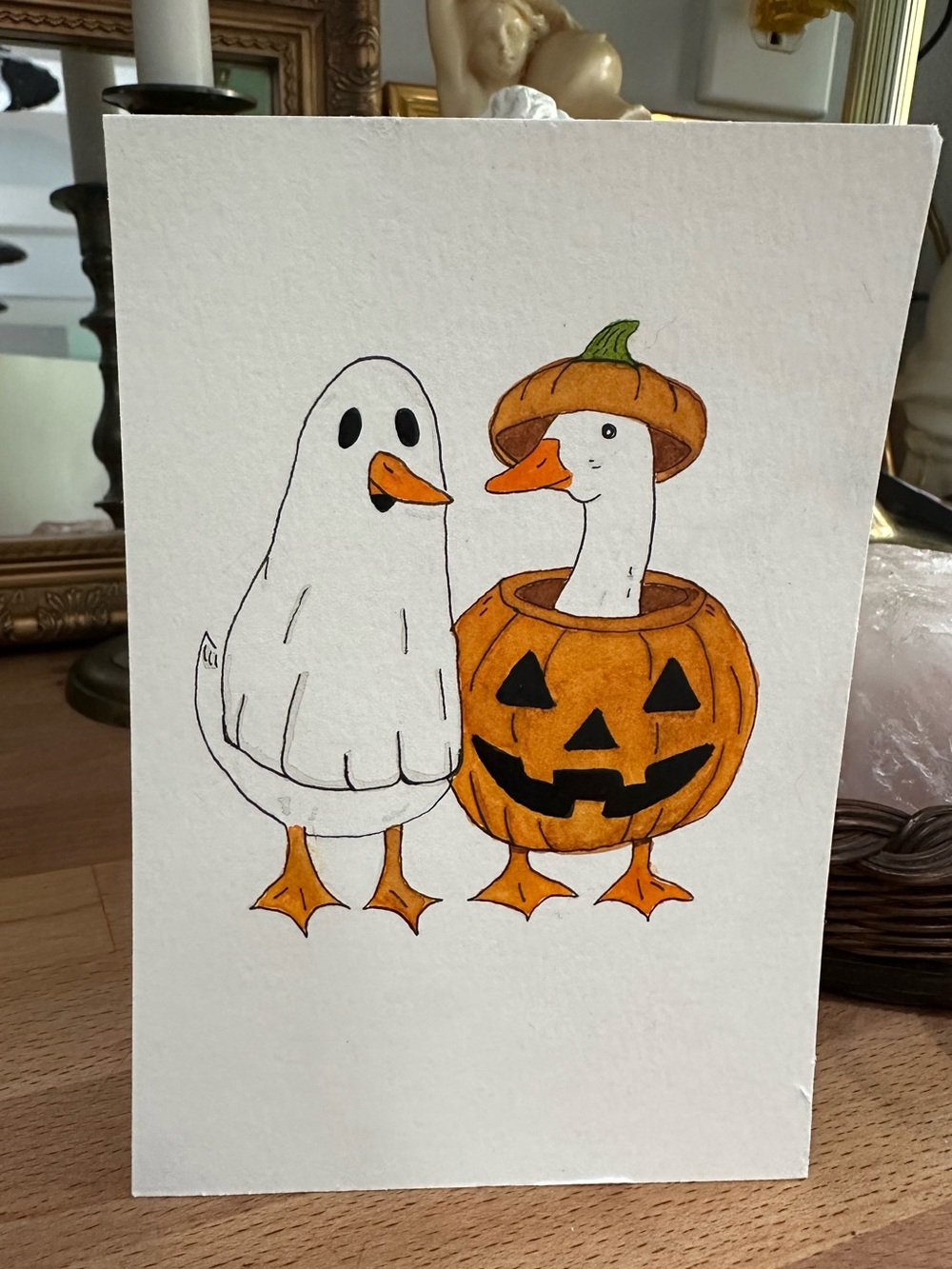 Halloween geese original 4x6 inch watercolor art